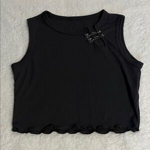 Black Sleeveless Top with Safety Pin Detail